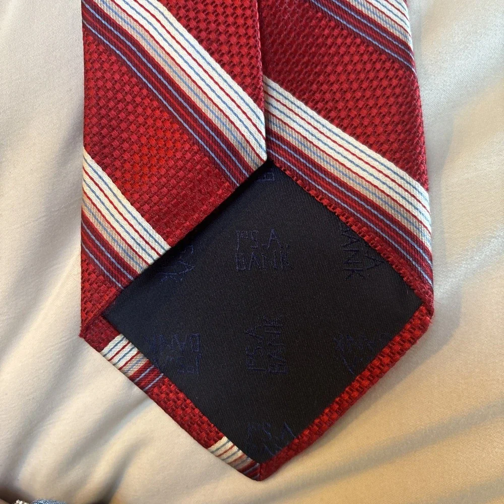 Jos. A. Bank 100% Silk Neck Tie Woven Red White Blue Stripe Made in Italy 60